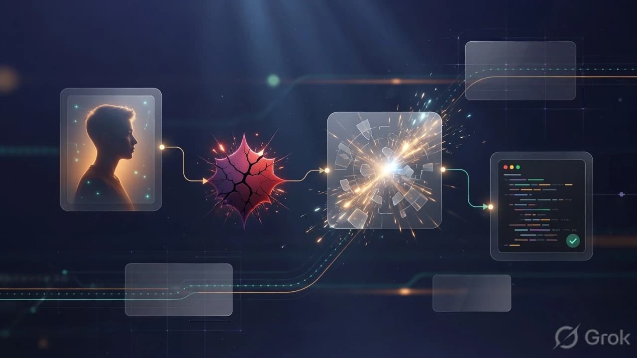 Glowing journey map with persona cards along a research path